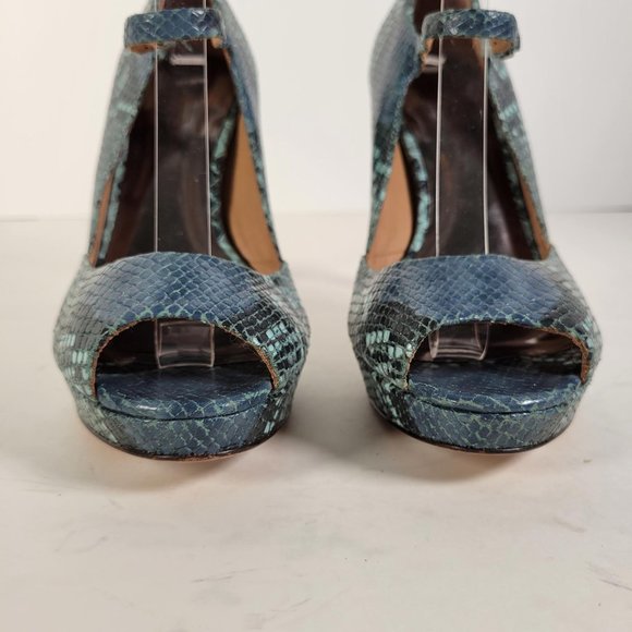 Coach SHAWNA Teal Green Blue Snake Leather Peep Toe Pumps SHAWNA Women Size 6.5 - Picture 6 of 14